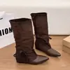 Botas de Moda Versátiles Elegantes Estilo Retro de Londres Botas Tipo Calcetín de Cuña para Mujer Apiladas Adelgazantes 2026 Con Cordones Otoño