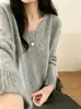 Suéter de Lana 100% con Cuello en V para Mujer 2026 Otoño e Invierno Nuevo Estilo Elegante y Favorecedor Suelto Casual Tejido