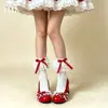 Calcetines Lolita Calcetines Marrones de Media Pantorrilla Estilo Femenino Calcetines Zhuji Lunares Lazo Calcetines Cortos Algodón Puro Verano Femenino Calcetines Lolita
