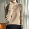 Camiseta base de cuello medio para mujer, suéter de punto de manga larga para primavera y otoño, suéter negro ajustado de estilo coreano