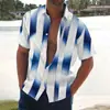 Nueva Camisa Casual Negra 2024 para Hombre Moderna Holgada Vacaciones en la Playa Camisa Estampada con Gradiente Arcoíris de Manga Corta