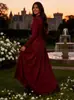 25 Novedades Otoño e Invierno Amazon Europeo y Americano Exportación Transfronteriza Elegante Vestido de Noche de Manga Larga con Escote en V Profundo Elegante Vestido de Cintura Alta