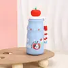 Nueva botella de agua de alta calidad con temática de dibujos animados y forma de manzana para estudiantes, hecha de acero inoxidable 316, con popote y correa para llevar, perfecta para uso al aire libre