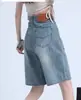 Shorts de Mezclilla para Mujer Verano 2025 Nuevo Estilo Coreano Adelgazantes de Cintura Alta Sueltos de Pierna Ancha Pantalones Casuales Delgados de Cinco Puntos para Mujer