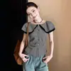 Camisa plisada de estilo coreano con hombros descubiertos, cuadros, fruncido en la cintura para mujer, nuevo top de verano ajustado con hombros descubiertos A11447