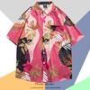 Camisa de Manga Corta Estilo Hong Kong Vintage Retro Pintura al Óleo para Hombre Tendencia Costera Camisa Floral Holgada para Pareja Guapa Chaqueta