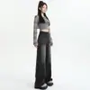Jeans Estilo Americano Hot Girl Feminino Primavera e Outono Novo para Meninas Cheinhas Calça Reta de Perna Larga Cintura Alta Emagrecedora Solta Calça Mop