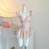 Doce Barbie Desejo Puro Estampa Floral Doce Espartilho de Espinha de Peixe Emagrecedor Push-Up Roupa Íntima Sexy