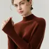 Suéter de malha de cashmere com gola semi-alta, 100% cashmere, espesso, para outono e inverno, feminino, design listrado emagrecedor
