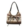 Bolsas de Lã de Grande Capacidade Outono e Inverno para Mulheres 2025 Nova Bolsa de Ombro Casual para Trabalho Bolsa de Mão Super Popular Bolsa Tote