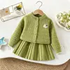 Conjunto de suéter para meninas outono e inverno novo jacquard de bolinhas malha terno saia bebê estilo coreano suéter estiloso vestido de princesa