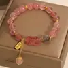 Pulseira de Cristal de Morango Natural Pixiu para Mulheres, Design de Nicho, Pulseira de Cristal Lua Cinza, Estilo Coreano Tendência, Presente para Estudantes e Melhores Amigos