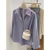 Foto Real en stock Otoño e Invierno Estilo Coreano Retro Pana Manga Larga Camisa de Mujer Solapa Interior Top Plegado de Alta Gama