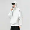 Men's autumn half-heavyweight patchwork trendy brand hooded jacket, black loose-fitting short zip-up coat with a structured upper