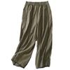 Toma Real de Pantalones Casuales Rectos de Algodón y Lino Listos para Usar para Mujer en Primavera y Otoño Nuevo Estilo Color de Contraste Cintura Elástica Pantalones de Pierna Ancha de Nueve Puntos