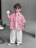 Conjunto de Verano para Niños 2026 Estilo Nuevo Camisa Rosa Floral Elegante para Niños Pantalones a Prueba de Mosquitos de Manga Corta Conjunto de Dos Piezas