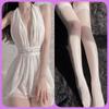 Senye Lencería de Hada talla grande Tentación V Profunda Pecho Pequeño Espalda Descubierta Encaje Malla Sexy Provocadora Halter Tirantes