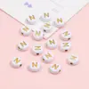 Cuentas de Acrílico 4*7mm Fondo Blanco Inglés Letra Dorada Letra Única Cuentas Planas DIY Accesorios para Joyería de Educación Temprana para Niños