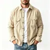 Camisa masculina de veludo cotelê estilo retrô americano, jaqueta de trabalho casual com lapela, jaqueta de camisa de manga comprida para exportação