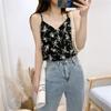 Foto real 0852# camisola floral feminina 2 023 gola V blusa de base dupla com top de chiffon solto afunilado