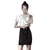2026 Novo Estilo de Verão Roupa de Trabalho Profissional Cadarço Laço Doce Fita Camisa Manga Curta Gola V Camisa Branca