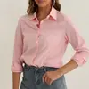 Camisa Nueva Europea y Americana 2025 Color Sólido Top Holgado Manga Larga Moda Lel Commuter Casual Ropa para Mujer