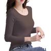 Camiseta de Manga Larga con Cuello Redondo para Mujer, Elástica de Nuevo Estilo, Top Versátil Ajustado, Capa Base Delgada, Camiseta Interior de Color Sólido para Mujer