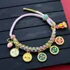 Pulsera de Flor de Durazno de los Cinco Dioses de la Riqueza Estilo Tíbet, Cordón Tejido a Mano Nudo de Flor de Durazno, Pulsera Thangka de Cuerda Multicolor Estilo Étnico