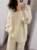 Suéter Europeo de Otoño e Invierno de Largo Medio con Cuello en V de Lana 100 Pura para Mujer, Suéter Holgado, Suave y Relajado, Camisa de Punto para Usar Debajo de la Ropa Exterior
