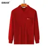 Camiseta de Algodão Grossa de Manga Longa para Homens, Primavera e Outono, Estilo Casual Solto, Cor Sólida, Gola de Lapela, Bolsos Reais, Roupa de Outono