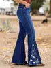 Hme Jeans Feminino Popular Transfronteiriço Estilo Europeu e Americano Lavado Estampado Slim Fit Stretch Calças Flare Temu