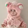 Chapéu de pelúcia one-piece de coelho e cenoura de desenho animado para crianças, chapéu de bebê para outono e inverno, cachecol, protetor de orelha e chapéu com capuz