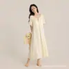 Ropa de dormir de manga corta para mujer talla grande con copas en el pecho, primavera y verano, camisón elástico dulce con cuello en U, ropa fina para casa