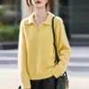 Suéter Feminino de Tricô Escovado 2026 Outono/Inverno Novo Lã Cashmere Gola Reversível Manga Longa Suéter Macio Blusa Solta