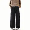 Calça Masculina Casual Nova Outono e Inverno 2026, Corte Reto Amplo, Versátil, Lavada, Estilo Simples, Multi-Bolsos, Estilo Americano Tendência