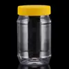Botella Redonda Transparente de Plástico para Mascotas 450ml con Tapa Amarilla, Frasco de Empaque de Grado Alimenticio para Almacenamiento de Dulces y Frutas Conservadas, Frasco de Almacenamiento, Sellado