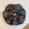 Novo scrunchie floral cinza estilo chinês para mulheres, de alta qualidade, tamanho grande, vintage, elegante acessório de cabelo