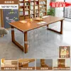 Escritorio para sala de estar, escritorio largo grande para leer y estudiar, mesa de comedor para el hogar, mesa doble larga, estación de trabajo para computadora