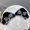 B127-3 Bonita diadema con orejas de gato a cuadros rojos, diadema de peluche para cosplay, accesorios para el cabello de gato