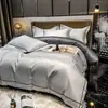 Luxo Leve 120 Fios Tencel Conjunto de Quatro Peças Verão Seda Gelada Capa de Colcha Fresca Sedosa Roupa de Cama para Dormir Nu 4