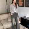 Nuevo Top Retro de Cuello Redondo de Botones Sencillos Primavera y Otoño 2025 Rayado Elegante Holgado Estilo Chanel Chaqueta de Moda de Alta Gama