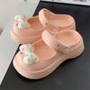 Sapatos de Verão Femininos Doces com Bolinhas Laço Buracos Estilo Fada Baotou Praia Roupa Externa Meio Arraste Sandálias Mary
