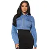 218578 Nueva Chaqueta Vaquera Elástica con Botones para Mujer Transfronteriza de Manga Larga Corta Fábrica Transfronteriza