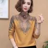 Otoño e Invierno nuevo terciopelo australiano cuello medio alto estampado camisa básica de moda versátil estilo occidental adelgazante manga larga top para mamá y mujer
