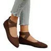Mocassins de Camurça Tamanho Grande com Solado Plano Cruzados Nova Coleção Primavera 2025 Estilo Europeu e Americano Bico Fino Raso Sapatos Casuais Tamanho 43