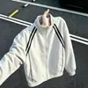 Sudadera con capucha de punto grueso a rayas americanas para hombre, Otoño, Chaqueta de alta gama Traviesa y Genial, Chaqueta de béisbol con cuello alto para pareja