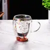 Taza de café creativa de vidrio de doble capa con flor real luminosa transfronteriza de alto valor para el hogar con vidrio de arena movediza de moda
