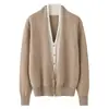 Suéter de Lã Tricotado Cashmere 2026 Outono/Inverno Novo Feminino Curto Gola V Botões Duas Cores Falso Duas Peças