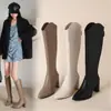 Botas de moda para mujer con cuello en V 2026 Tendencia de moda otoñal estilo coreano, de tacón alto con felpa, con cremallera trasera, de caña alta, talla grande, botas de montar