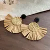 Pendientes Geométricos Huecos de Madera Estilo Retro Europeo y Americano, Nuevos Pendientes Largos Exagerados de Rafia Estilo Festivo Personalizados para Mujer